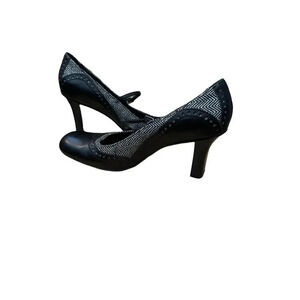 Vintage Apt 9‎ Mary Jane Women's Black Leather Tweed High Block Heels Size 8M